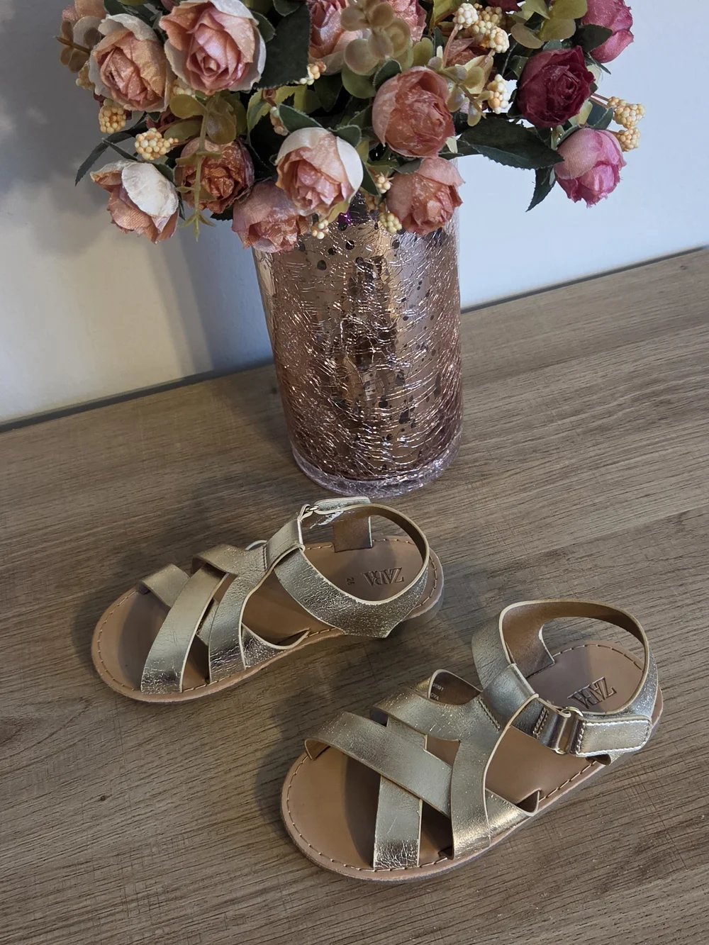 Zara Girls' Gold Metallic Strappy Sandals